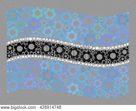 Mosaic Waving Botswana Flag Constructed With Tools Icons. Vector Gear Wheel Collage Waving Botswana 