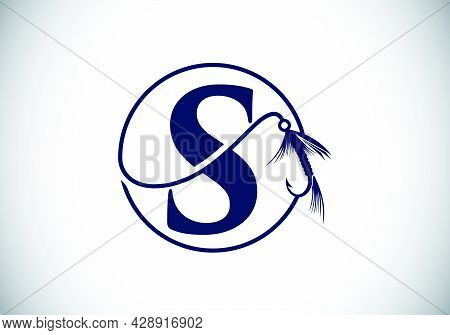 Initial S Monogram Letter Alphabet With Fishing Hook. Fishing Logo Concept Vector Illustration. Mode