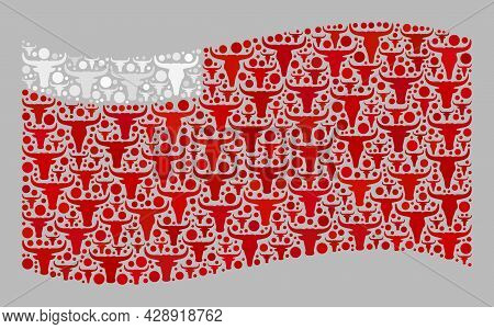 Mosaic Cattle Waving Abu Dhabi Flag Designed Of Cow Icons. Vector Collage Waving Abu Dhabi Flag Desi