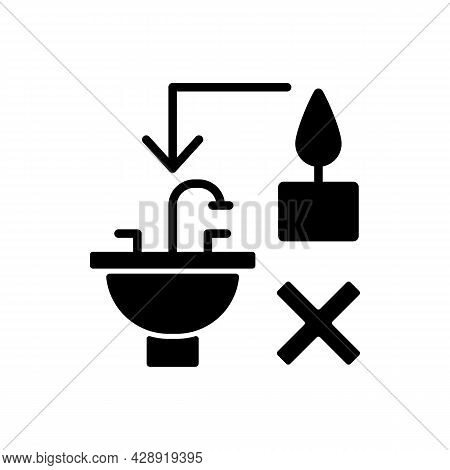 Never Throw Hot Wax Down Sink Black Glyph Manual Label Icon. Clogging Sink Risk. Leftover Wax Dispos