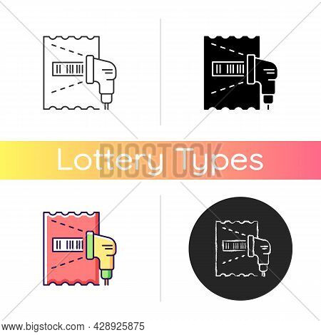 Lottery Ticket Scanner Icon. Scanning Draw Results On Ticket. Checking Winning Numbers By Smartphone