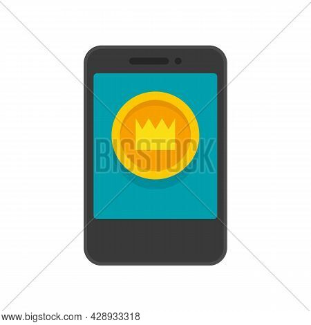 Smartphone Video Game Gold Crown Coin Icon. Flat Illustration Of Smartphone Video Game Gold Crown Co