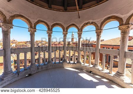 St Mark Bell Tower From Contarini Del Bovolo Stairway. Venice, Veneto, Italy. High Quality Photo