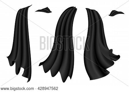 Black Capes Set On White Background. Halloween Satin Vampire Red Cloaks . Vector Illustration