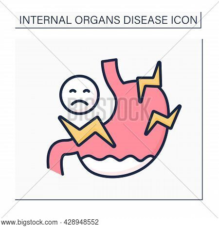 Stomach Ache Color Icon. Indigestion, Colic, Dyspepsia, Tummy Ache. High Pain. Stomach Sick. Healthc