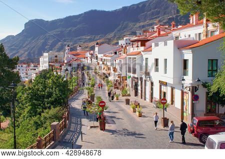 Tejeda, Gran Canaria, Canary Islands, Spain - 26.5.2021: The Main Street Of Famous Spanish Mountain 