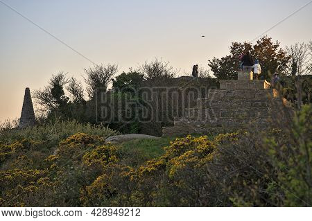Beautiful Closeup Evening View Of Killiney Pyramid And Small Obelisk With Wild Yellow Gorse (ulex) F