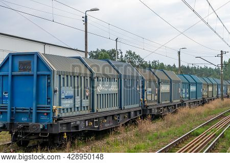 Dzialoszyn, Poland - 07.25.2021 -railway Carriages Of The Pkp Cargo Company In Dzialoszyn