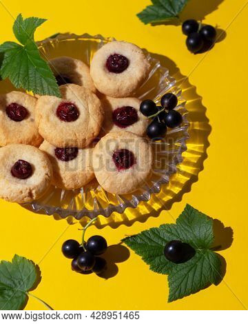 Homemade Keto Cookies Made From Almond Flour With Currant Berries. Low Calorie Dessert.