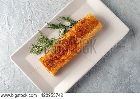 Tamagoyaki - Japanese Omelet, Rolled Several Layers Of Fried Egg. Japanese Kitchen.