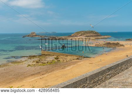 Natural Pool At The Plage De Bon-secours Saint-malo In French Brittany In The Ille And Vilaine Depar