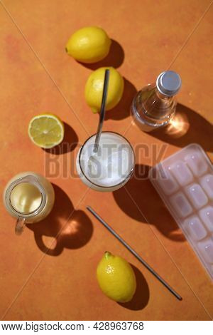 Creamy Lemonade Trendy Summer Mocktail. Cold Non-alcoholic Cocktail With Lemon Juice And Sweetened C