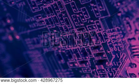 Semiconductor. Cpu Chip Located On The Green Motherboard Of The Computer.