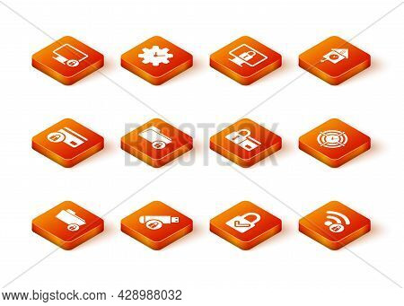 Set Folder And Lock, Usb Flash Drive With, Credit Card, , Lock Check Mark And Icon. Vector