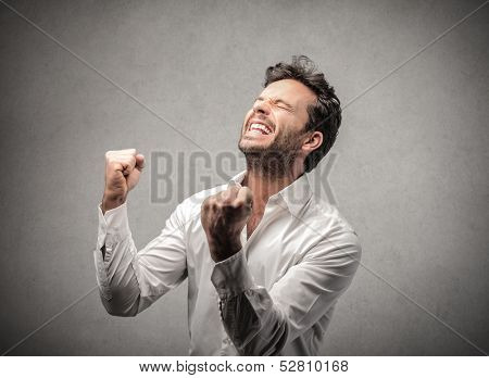 happy man exults