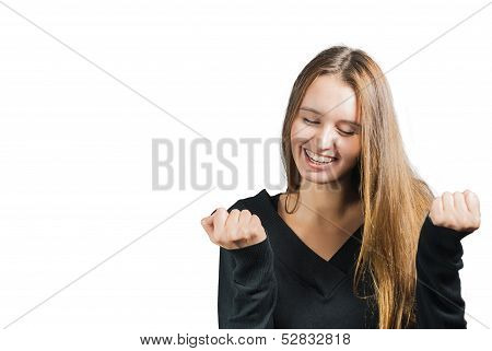 Happy young wooman isolated on white