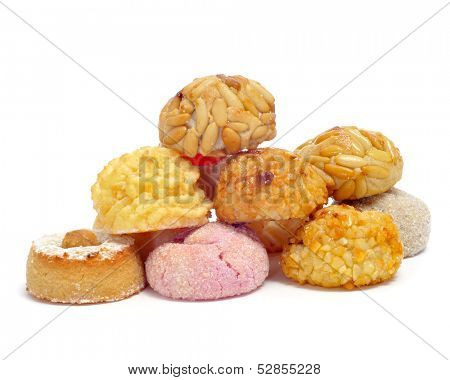 a pile of panellets, typical pastries of Catalonia, Spain, eaten in All Saints Day