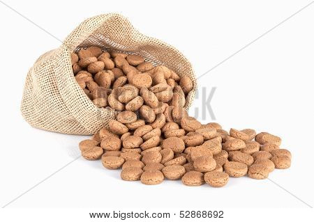 Jute Bag With Ginger Nuts. Typical Dutch Candy For Sinterklaas Event In December