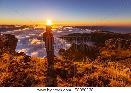 Pico Ruivo and Pico do Areeiro mountain peaks in  Madeira, Portugal