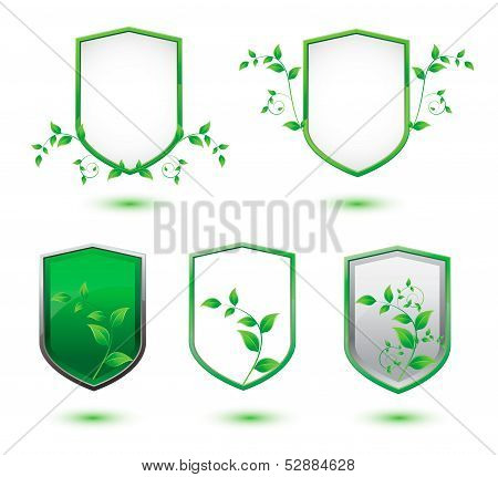 insulated shield banner with green leaves