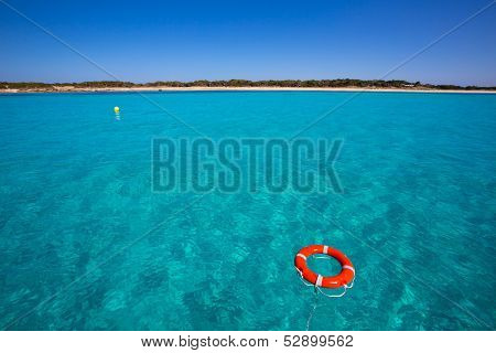Formentera Illetes Illetas with round buoy view from sea at Balearic Islands