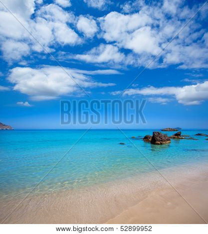 Ibiza Aigues Blanques Aguas Blancas Beach at Santa Eulalia Balearic Islands of spain