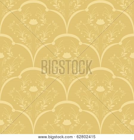 Leaf and flowers ornaments on golden background