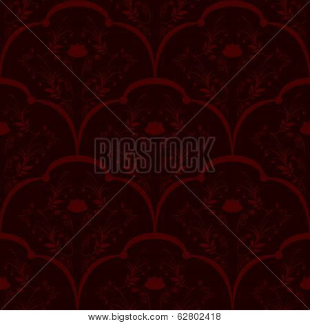 Red leaf and flowers on red background