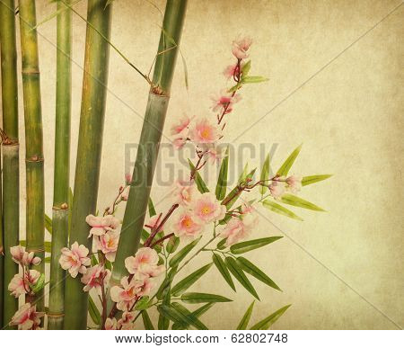 plum blossom and bamboo on old antique paper texture