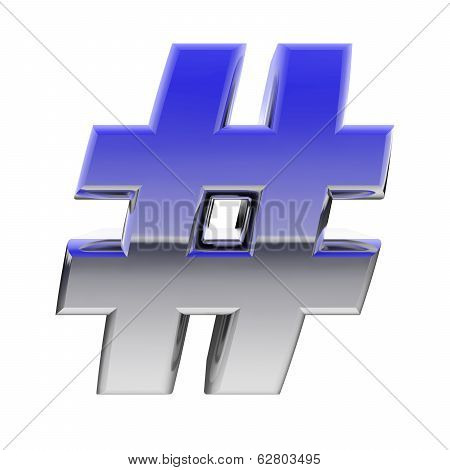 Chrome Number Sign With Color Gradient Reflections Isolated On White