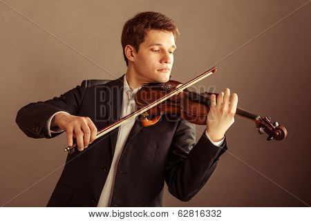 Man Violinist Playing Violin. Classical Music Art