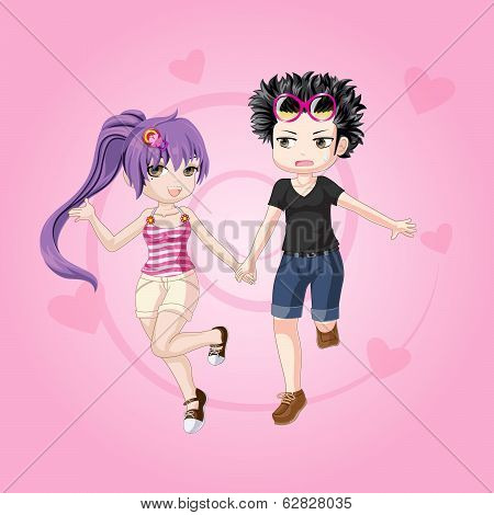 Lovely Boy And Girl on Pink Background