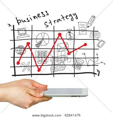 Hands, tablet pc and business strategy