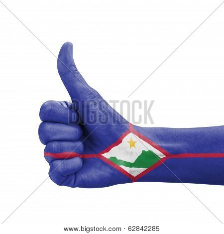 Hand With Thumb Up, Saint Eustatius Flag Painted As Symbol Of Excellence, Achievement, Good - Isolat