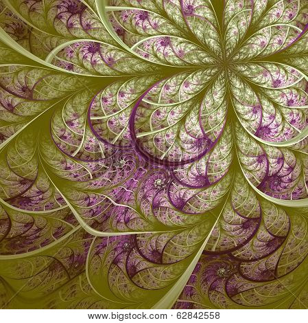 Beautiful Fractal Flower In Vinous And Green. Computer Generated