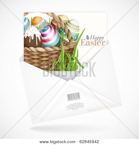 Easter Background With A Basket Full Easter Eggs