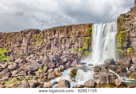 Beautiful Icelandic waterfall Oxararfoss. It is located on the West of the island in the Thingvellir national park