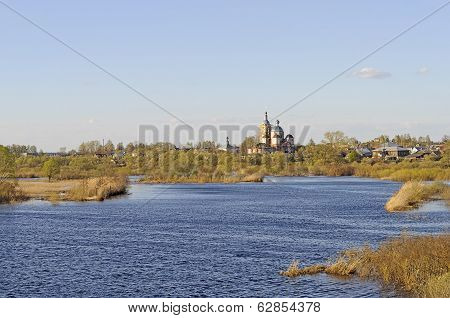 River Landscape, Spring, Sunset