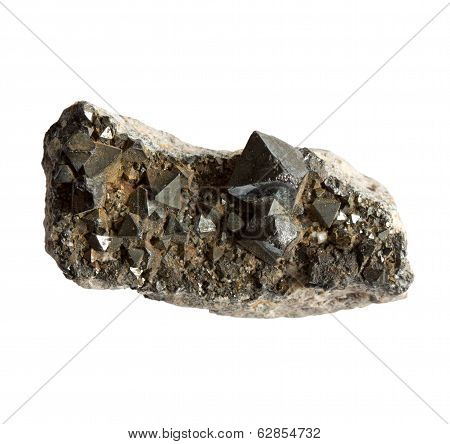Magnetite Crystals In The Stone On White Background