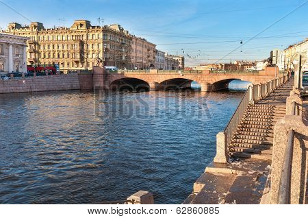 Fontanka river, Anichkov Bridge, St Petersburg, Russia