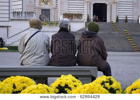 Old Women Sit On The Bench