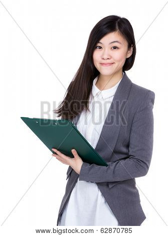 Business woman holding clipboard