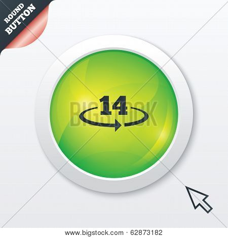 Return of goods within 14 days sign icon.