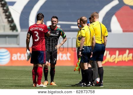 CARSON, CA - APRIL 6: Los Angeles Galaxy F Robbie Keane (7) & Chivas USA D Carlos Bocanegra (3) during the MLS game between the Los Angeles Galaxy & Chivas USA on April 6th 2014 at the StubHub Center.