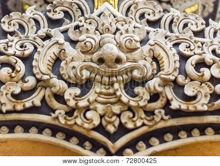 White Rahu Statue On Wall Thai Temple