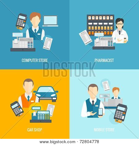 Set icons salesman flat