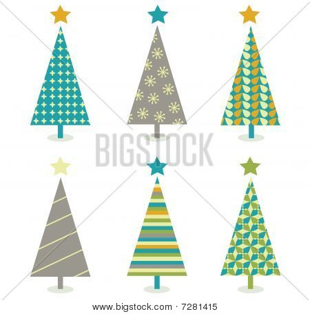 Retro Christmas Trees Symbolsatz