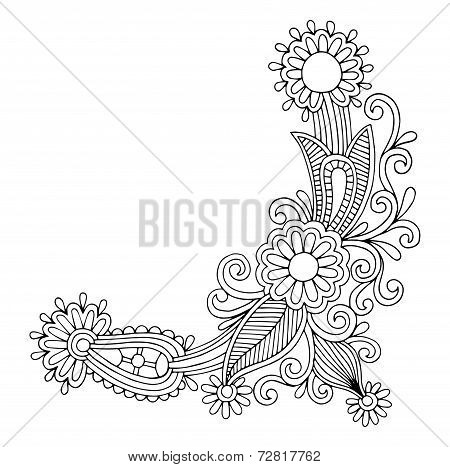 black line art ornate flower design, ukrainian ethnic style, aut