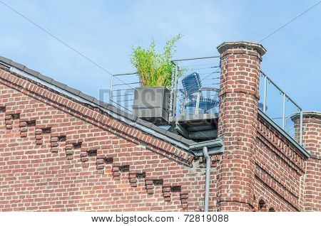 Old House Facade With Roof Terrace