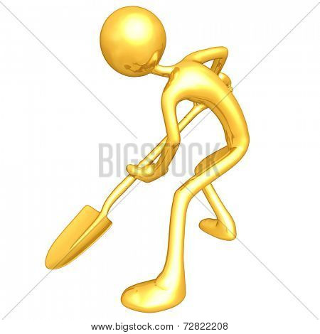 Gold Guy Digging With A Shovel
